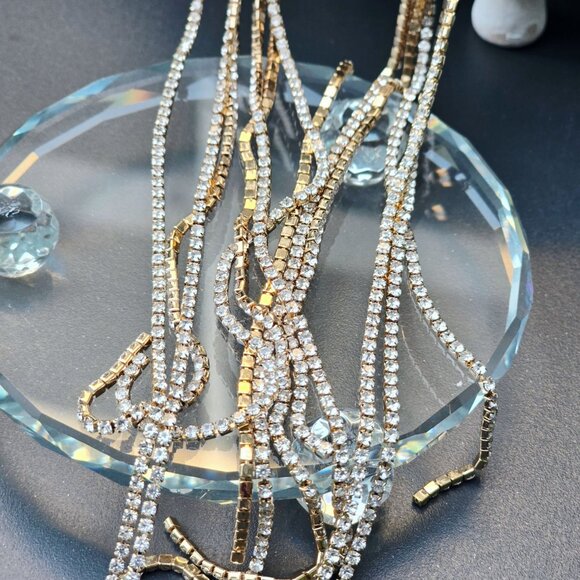 Windsor ✦ Wrapped Around You Necklace ✦ Gold Rhinestone Chain Statement Jewelry - Picture 5 of 11